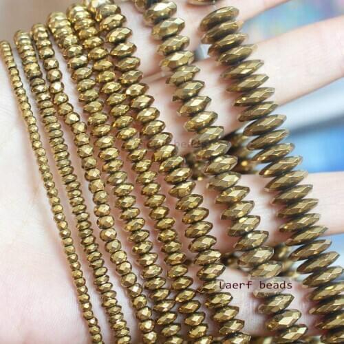 Faceted Natural Gold Hematite Rondelle 2x3mm-3x8mm beads ,For DIYJewelry making! Mixed wholesale for all items