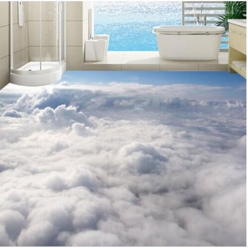 Wellyu Custom large-scale mural atmosphere 3D aesthetic sky cloud sea bottom paste pvc thick wear-resistant background floor