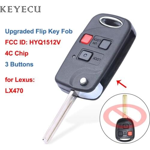 Keyecu Upgraded Flip Folding Remote Car Key Fob 3 Buttons 4C for Lexus LX470 1998 1999 2000 2001 2002 FCC ID: HYQ1512V
