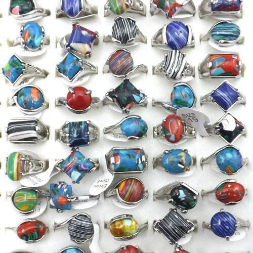 50pcs Rainbow Stone Rings Mixed Size Mixed Design New Arrive For Retail