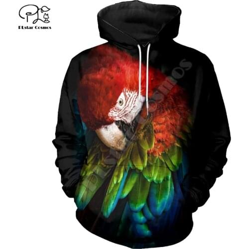 PLstar Cosmos Colorful Parrot 3D Printed Hoodies Casual Men/Women Zipper Hooded Funny Animal Unisex Brand Streetwear Apparel P25