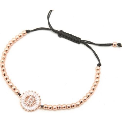 Micro pave Copper White cz Cubic Zirconia rope adjusted Beads Bracelet 26 Alphabet Initial Charm Braided Bangles Letters th4324