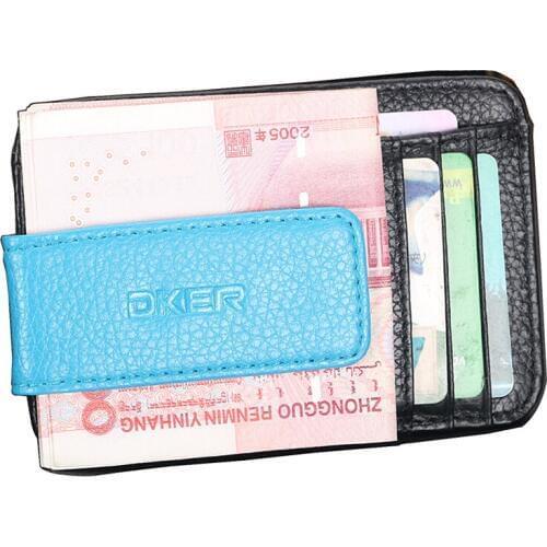 Fashion Genuine Leather Black Sky Blue Soft Dollar Clip Quality Money Clips With ID Credit Card Bits For Men Women Free Shipping