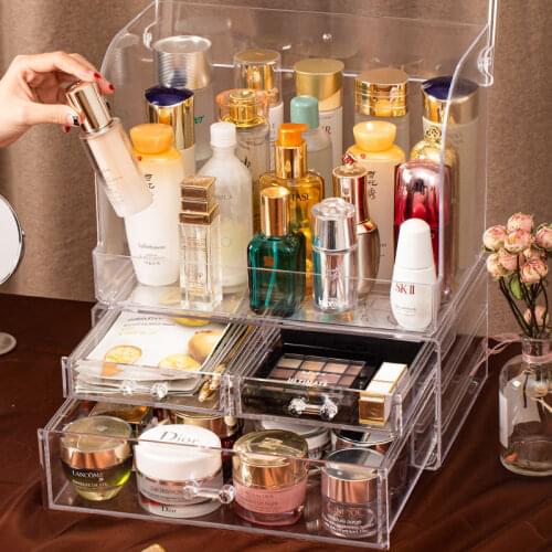 Fashion New Makeup Organizer Large Capacity Waterproof and Dustproof Bathroom Cosmetic Storage Box Desktop Beauty Storage Drawer