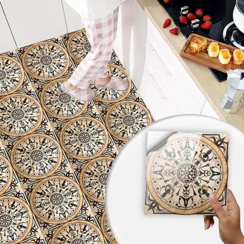 10pcs Retro Pattern Hard Tiles Wall Sticker Kitchen Backsplash Washbasin Wall Decals Oil-proof Peel & Stick Ceramics Wallpaper