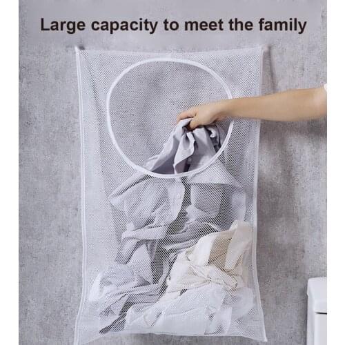 Wall-mounted Laundry Bags Mesh Bottom Zipper Wash Bags Underwear Bra Socks Dirty Clothes Organizer Laundry Basket With Hooks