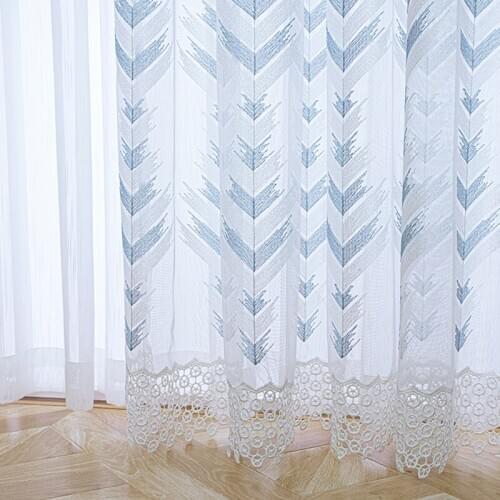 Nordic Simple Modern Tulle Curtains For Living Room Gold Wheat Embroidered Wave Bottom Balcony Window Treatment Drapes zh222D