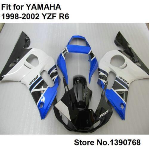 ABS plastic fairings for Yamaha YZF R6 98 99 00 01 02 white black blue fairing kit YZFR6 1998 1999 2000 2001 2002 LV50