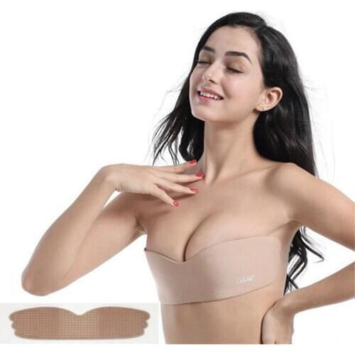 Sexy push-up seamless invisible strapless one piece soft nipple silicone black bra evening dress low-cut backless underwear