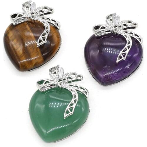 Natural Crystal Stone Pendants Heart Shape Green Aventurine Amethysts Opal Charms for Jewelry Making Necklace Bracelet DIY Gift