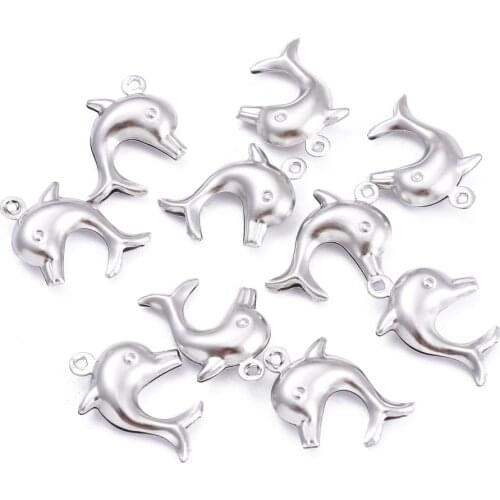 Pandahall 100pc Dolphin 304 Stainless Steel necklaces Pendants For Women fashion Jewelry Making ,21x16x4mm, Hole: 2mm F60