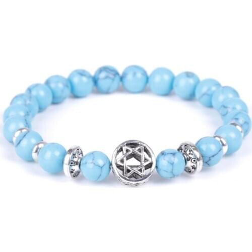 Silver Plated Lucky Star Connect Green Turquoises Round Beads Stretchy Bracelet Tiger Eye Stone Jewelry