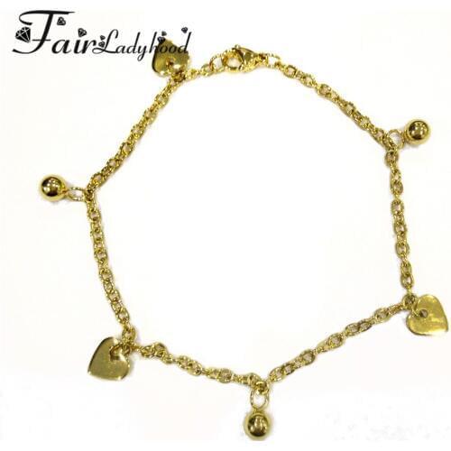 FairLadyHood Gold Color Stainless Steel Girls Cute Heart Shape Charm Bracelet Gold Color Pulseras Femme Bridesmaid Gift
