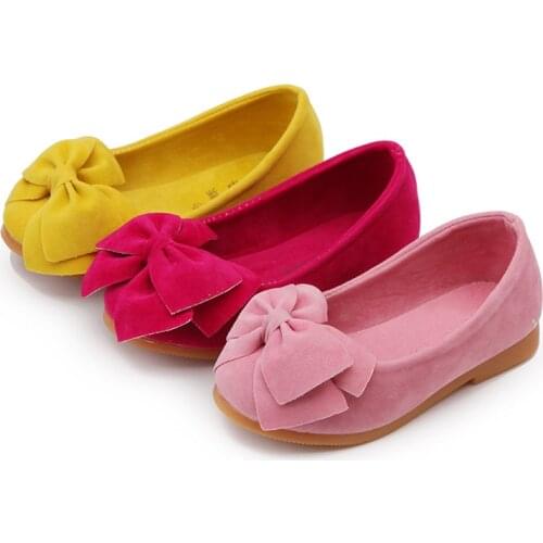 New Spring Summer Girls Childrens Flats Shoes Casual Flat Non-slip With Butterfly-knot Princess Shoes Comfortable Velvet Shoes