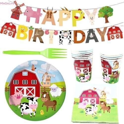 Farm Party Decor Tableware Happy Brithday Paper Banner Hanging Garland Party Decor Supplies Pull Flag Farm Theme Foil Ballons
