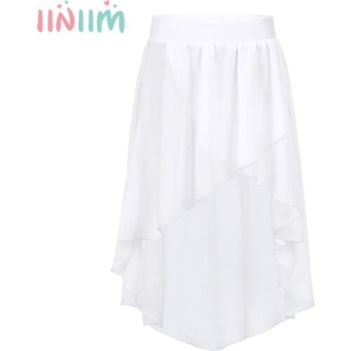 Iiniim Kids Girls High-Low Elastic Waistband Chiffon Skirt for Ballet Jazz Dance Studio Practice Performance Tutu Ballet Skirts