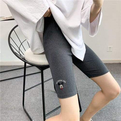 Womens summer five-point cotton Mickey cartoon embroidery shorts sweatpants leggings riding pants ladies shorts