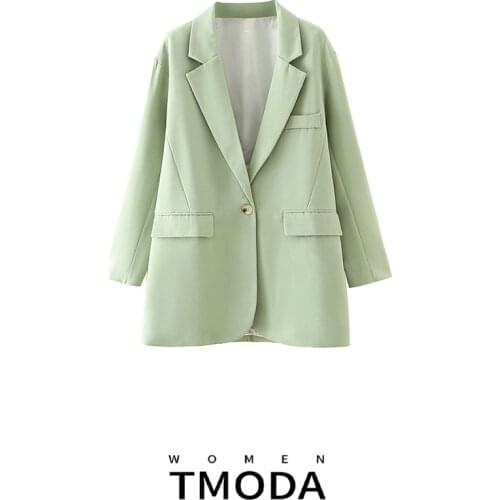 TMODA428 2021 Women Blazer Formal Lady Office Work Suit Pockets Green Jackets Coat Slim Women Blazer Femme Jackets