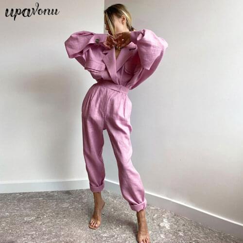 Free Shipping Cotton Linen Set Womens Bat Sleeve Long Sleeve Pocket Casual Shirt & Pants Two-piece Women Streetwear Loose Set