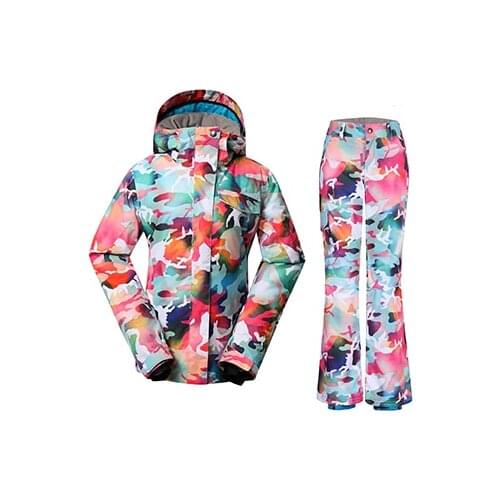 GSOU SNOW Womens Ski Suit Outdoor Thick Warm Windproof Waterproof Breathable Ski Coat Ski Trousers For Lady Size XS-L
