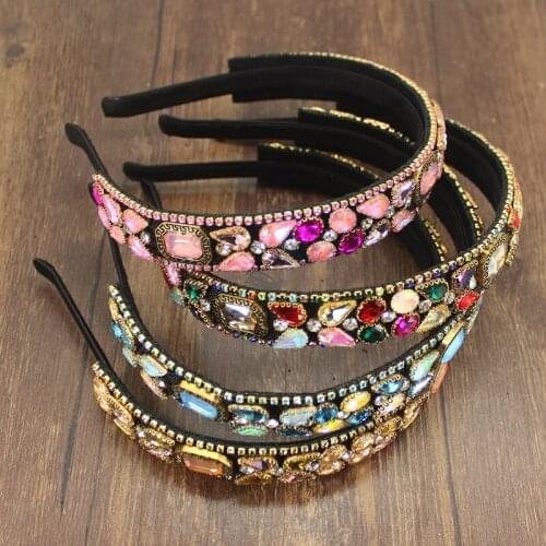 Vintage Handmade Bohemia Pink Blue Crystal Rhinestones Headdress Flower Tiara Luxury Headpiece Accessories For Womens Wedding