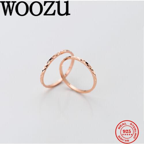 WOOZU Minimalist Skinny Rose Gold Charming Finger Ring for Women Real 925 Sterling Silver Wedding Anniversary Jewelry Accessory