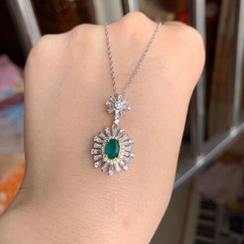 Exquisite natural emerald gemstone pendant for necklace women necklace gold plated real 925 silver necklace girl birthday gift