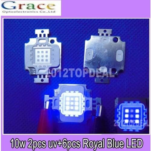 10PCS 10W Actinic Hybrid 3 UV 395-405NM +6 Royal Blue 445NM High Power LED Light 9-11V 900-1000mA