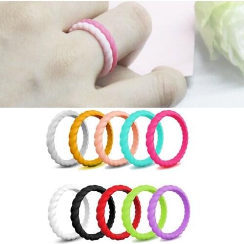 10PCS Braided Silicone Rings Hypoallergenic Antibacterial Flexible Twist Rubber Finger Ring For Women Wedding Rings Rubber Bands
