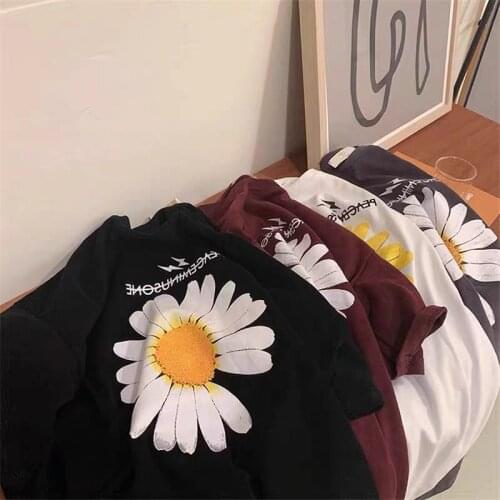 100% Cotton S-5XL Summer Fashion Cute White Daisy Student Tees Clothing Loose Ulzzang Oversized Short Sleeved Women T-shirt Tops