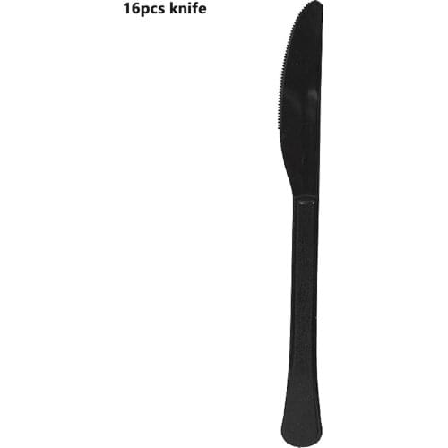 16pcs Black Solid Color Disposable Tableware Knives Kids Birthday Holiday Party Festival Decor Kids Knife Toy Supplies