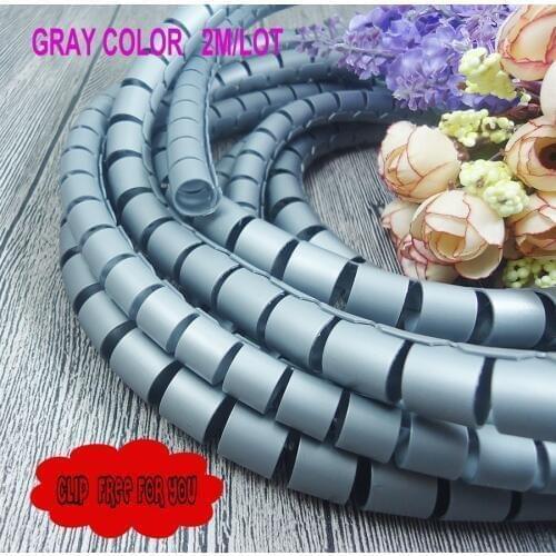 2M gray Spiral Wire Organizer Wrap Tube Flame retardant spiral bands Cable casing Cable Sleeves Winding pipe Zipper clip