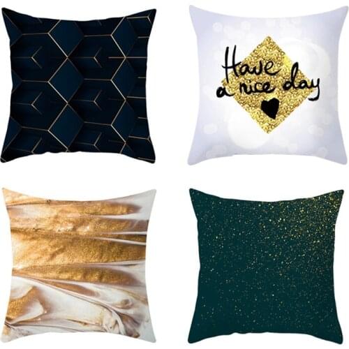 4Pcs Geometric Series Peachskin Pillowcase Covered Gold Cushion Cover Polyester Throw Sofa Pillow Case 45X45cm