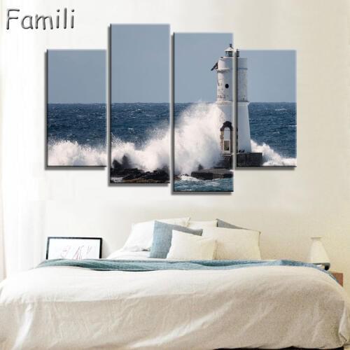 4Pieces/set Canvas Paintings Wall Art Sunset And Beach With Sea Wave Painting Canvas Picture Home Decor For Childrens room