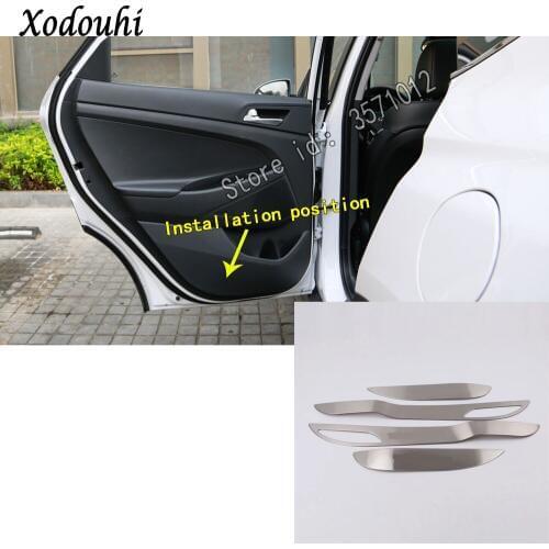 Car Handrail Armrest Door Window Glass Switch Panel Trim Stick Frame Kick Pad Molding 4pcs For Hyundai Tucson 2019 2020