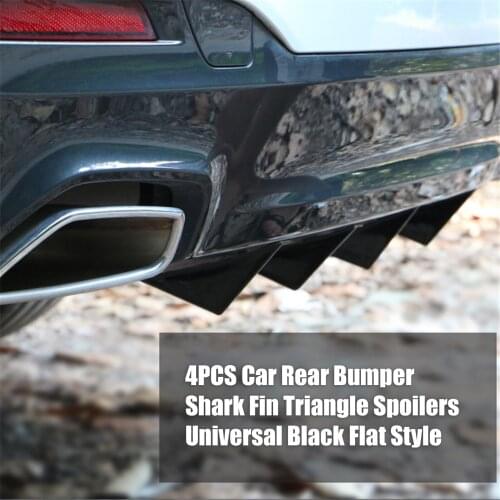 4PCS Car Rear Bumper Shark Fin Triangle Spoilers Universal Carbon Fiber Flat Style