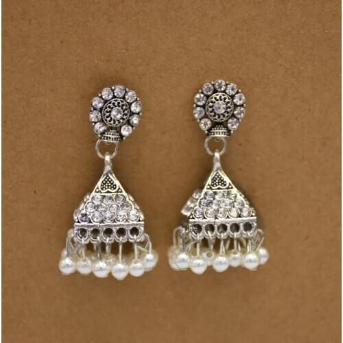 Afghan Pearl Tassel Earrings for Women Bohemian Oxidized Jewelry Crystal Beaded Statement Earring Jhumka Indian Jewelry Brincos