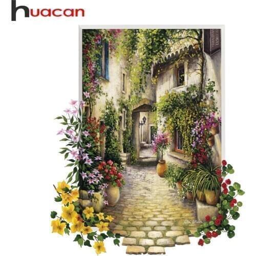 Huacan 5d Diamond Painting New Arrivals Street Landscape Home Decor Embroidery Mosaic Flower Town Scenery Diamond Art