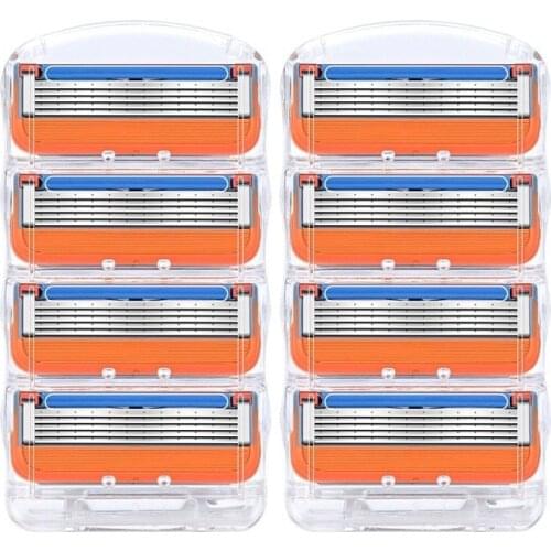 8pcs/pack Razor Blade Men Face Care Shaving Safety,5layers Stainless Steel Shaver Cassette Fit For Gillettee Fusione