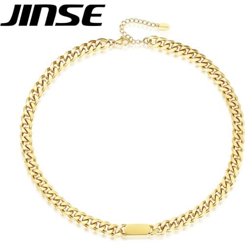 JINSE Mens Simple 7.5mm 316L Stainless Steel Curb Cuban Link Choker Necklaces for Women Hip Hop Jewelry Punk Unisex Bijoux Gifts