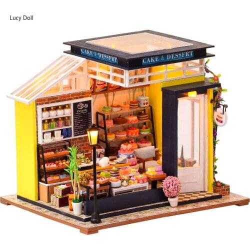 DIY Wooden Dollhouse Kit Miniature Building with Furniture Accessories Adult Assemble Toys Baking Cake Doll House Kids Gift