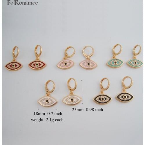Foromance/ YELLOW GOLD OVERLAY FIVE COLORS GREEN WHITE RED BLACK PINK EVIL EYE CZ STONE DANGLE EARRING TALL 25MM 0.98inch