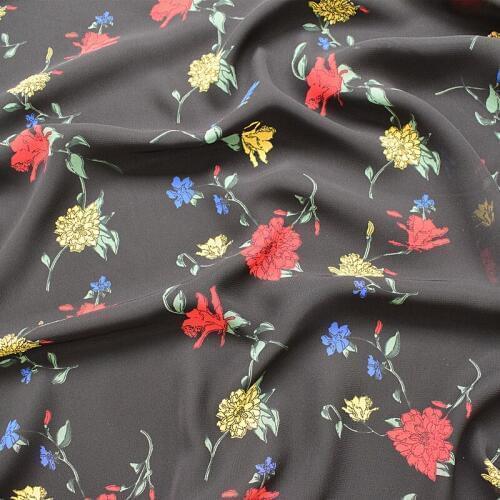 HLQON polyester plain Chiffon black flower fabric for dress cloth felt patchwork tissue coat Sewing DIY Material by 100x145cm