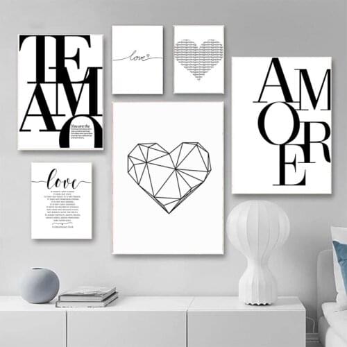 Modern Nordic Style Art Love Poster Black and White Amore Wall Pictures For Living Room Canvas Painting Poster Print Home Decor