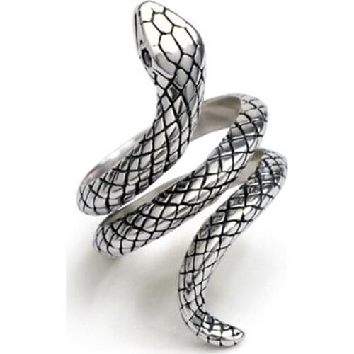 Stereoscopic New Retro Punk Exaggerate Snake Ring 925 sterling silver Rings Thai Silver Opening Rings Adjustable Size Jewelry