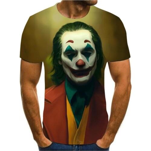 Summer hot-sale new 3d funny clowen joker t-shirts for men creative clown joker graphic mens oversized t-shirt boy funny top
