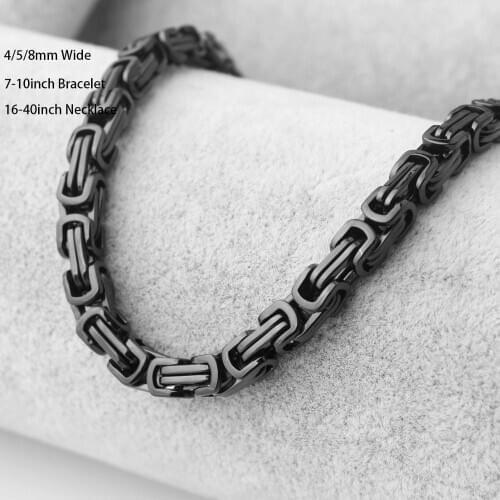 Fashion Jewelry 4/5/8mm Punk Style Black Tone Byzantine Stainless Steel Necklace Or Bracelet Boys Mens Chain