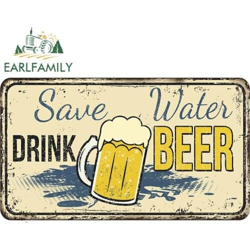 EARLFAMILY 13cm x 7.6cm for Save Water Drink Beer Car Sticker Air Conditioner Decal Personality Occlusion Scratch Waterproof