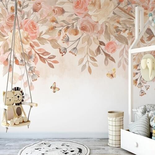 Custom Mural Wallpaper Hand Painted Nordic Ins Floral Background Photo Wall Painting Pastoral Flowers Bedroom Living Room Decor