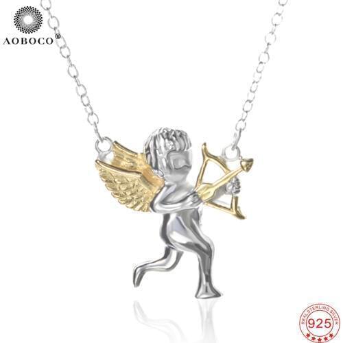 AOBOCO 925 Sterling Silver Pendants Necklaces Choker Lovely Cute Angel Cupid Arrow Pendant Luxury Jewelry Women Necklace GNX0417